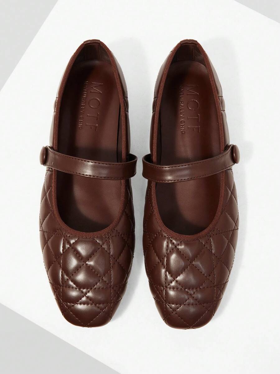 MOTF WOMEN'S QUILTED SQUARE TOE FLAT SHOES FOR CHRISTMAS DAILY WEAR CLASSIC OLD MONEY - dark brown - View 1
