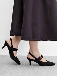 CUCCOO BIZCHIC Pointed Women's Shoes, Buckle Stiletto, Elegant Elegant Commuting Versatile Retro Fashion Solid Color Pointed Women's Shoes Fall Shoes - Black - View 4