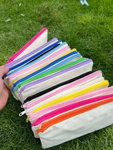 50 Pcs Blank Canvas Cosmetic Bags, 21*12cm Multi‑Color Zipper Pouches. Great For DIY Painting & Custom Printing. Usable As Pencil Cases, Candy Holders And Gift Giveaway Bags, Ideal For Small‑Batch Customization & Daily Multi‑Purpose Storage. - Multicolor - View 10