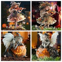 1 Buah Set Papan Berdiri Akrilik 2D 30 cm Motif Penyihir Biola Bunga untuk Dekorasi Taman Halloween Rumah Pesta Festival Musim Gugur Dekorasi Seram - Beraneka warna - View 1