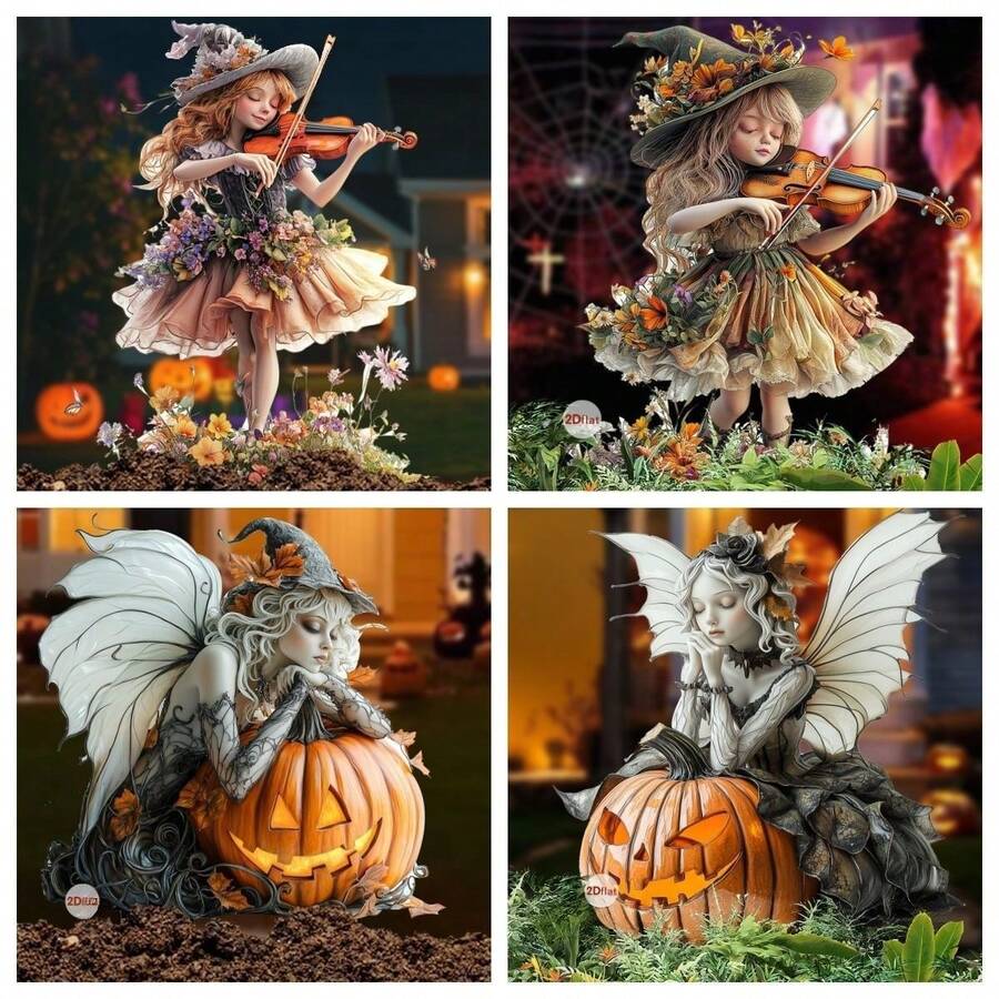 1 Buah Set Papan Berdiri Akrilik 2D 30 cm Motif Penyihir Biola Bunga untuk Dekorasi Taman Halloween Rumah Pesta Festival Musim Gugur Dekorasi Seram - Beraneka warna - View 1
