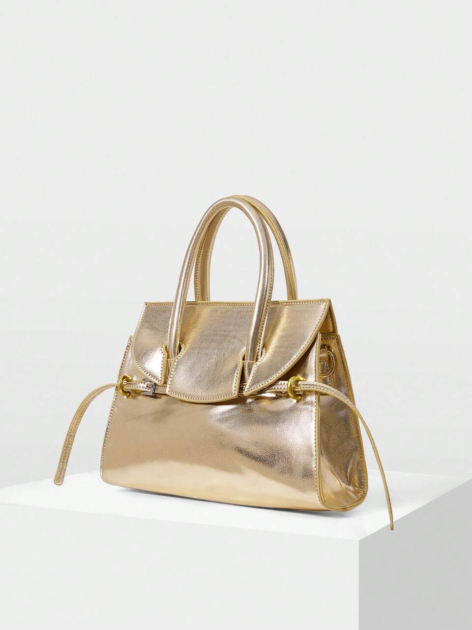 MOTF WOMEN'S FASHION SHINY GOLD HANDBAG WITH DELICATE STRAP BUCKLE FOR DAILY USE, COMMUTING, SHOPPING, FESTIVALS, PARTIES, PARTIES