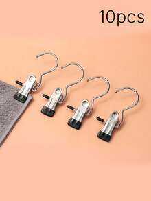 10pcs High Quality Stainless Steel Clothes Clips, Adjustable Metal Pants Rack With Clips, Laundry Clips With Hooks, Portable Hanging Clothes Clips For Clothing, Pants, Skirts, Decoration, Spring, Minimalist, Summer Tops - Multicolor - View 23
