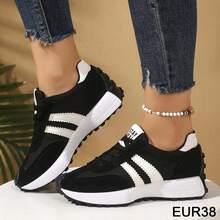 Thick Heel Vintage Sports Shoes, Snug Upper, Suitable For Running, Women'S Shoes - Black - View 14