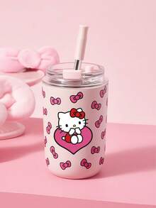 HELLO KITTY AND FRIENDS | SHEIN 300ml/10oz 不鏽鋼材質防漏蓋隨附吸管杯，適用熱飲與冷飲，適配大多數汽車杯架，送禮佳品 - 粉色 - 查看 1