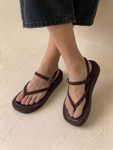 HighSole Women's Shoes Are Simple And Comfortable To Wear, Open-Toe Design, Low-Heeled Casual Style, Suede Leather, Brown Platform Sandals, Suitable For Travel And Vacation, Daily Wear Summer - Chocolate Brown - View 3