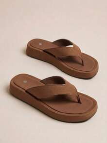 HighSole Spring And Summer New Wide Version Design Open Toe Thick Bottom Heightening Minimalist Sandals - Denim Brown - View 7