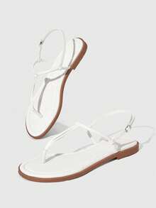 HighSole 女士平底凉鞋，趾带设计，舒适百搭，适合春夏户外/室内穿着，简约时尚，适合度假、日常通勤，优雅复古风。 - 白色 - 查看 10
