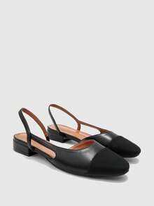 CUCCOO BIZCHIC Women's Spring, Autumn And Summer Square Toe Color Matching Rear Strap Flat Shoes, Low Square Heel Simple Commuting Daily Black Fall Shoes - Black - View 1