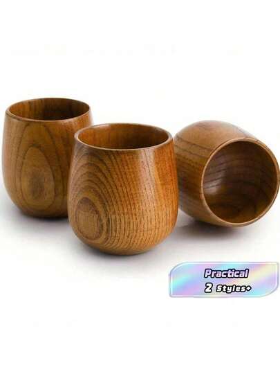 1/6 piezas Tazas de té de madera hechas a mano - Tazas de madera natural de 5 oz estilo japonés para vino, leche, café