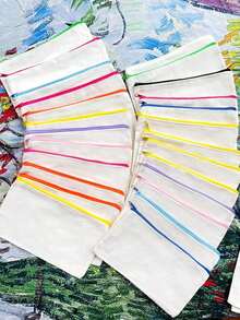 50 Pcs Blank Canvas Cosmetic Bags, 21*12cm Multi‑Color Zipper Pouches. Great For DIY Painting & Custom Printing. Usable As Pencil Cases, Candy Holders And Gift Giveaway Bags, Ideal For Small‑Batch Customization & Daily Multi‑Purpose Storage. - Multicolor - View 3