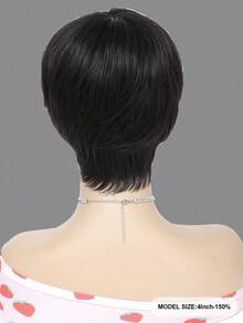 Pixie Cut With Fake Scalp Straight Remy Colored Human Hair Machine Made Short Wig Natural Black Color Human Hair Wig For Women - Natural Black - View 4