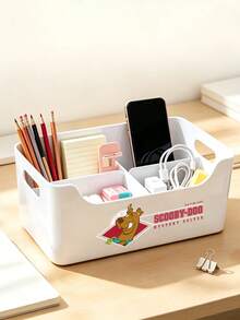 SCOOBY-DOO X SHEIN 1PC Scooby‑Doo Themed Divided Storage Caddy, Multi‑Grid Organizer Bin With Side Handles, Partitioned Desktop Container For Small Accessories, Perfect For Desk, Vanity, Bedroom & Office Storage - White - View 9