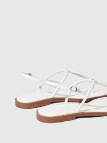 HighSole 女士平底凉鞋，趾带设计，舒适百搭，适合春夏户外/室内穿着，简约时尚，适合度假、日常通勤，优雅复古风。 - 白色 - 查看 9