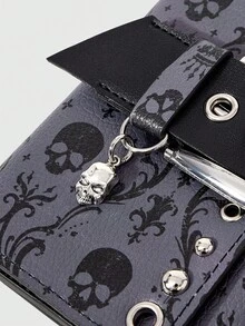 ROMWE Women's Y2K Punk Gothic Skull Print Tri-Fold Wallet, Belt Buckle Rivet Decor, Skull Pendant (Random Pattern) - dark purple - View 4