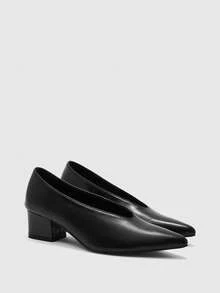 CUCCOO BIZCHIC Pointed Thick-Heeled Women's Shoes, Retro Elegant Shallow Pointed High Heels, Suitable For Business Commuting - Black - View 1
