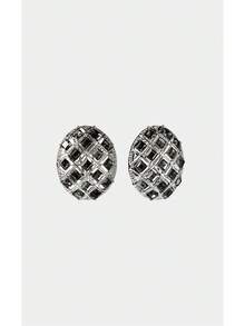 Noxbound Silver Shiny Grey Diamond Temperament Vintage Earrings - Silver - View 4