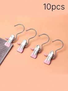 10pcs High Quality Stainless Steel Clothes Clips, Adjustable Metal Pants Rack With Clips, Laundry Clips With Hooks, Portable Hanging Clothes Clips For Clothing, Pants, Skirts, Decoration, Spring, Minimalist, Summer Tops - Multicolor - View 20