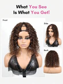 Water Wave Glueless Bob Wig V Part Human Hair Wigs For Women Highlight#4/30 CHIC BOB All Ready Wig None Lace Front Wigs Put On And Go Curly Bob Glueless Wigs For Daily Use - S4/30 - View 3