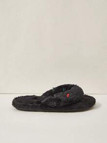 Cuccoo 女士居家拖鞋，夾腳式，毛絨，櫻桃刺繡，黑色，舒適 - -A5799黑色 - 查看 6