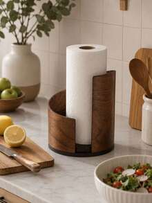 1PC Standard Size Modern Wooden Freestanding Non Slip Waterproof Rustproof Durable Scratch Resistant Easy Clean Space Saving Natural Wood Color Farmhouse Style Vertical Kitchen Countertop Paper Towel Holder Stand Rack For Dining Table Coffee Bar - Brown - View 7