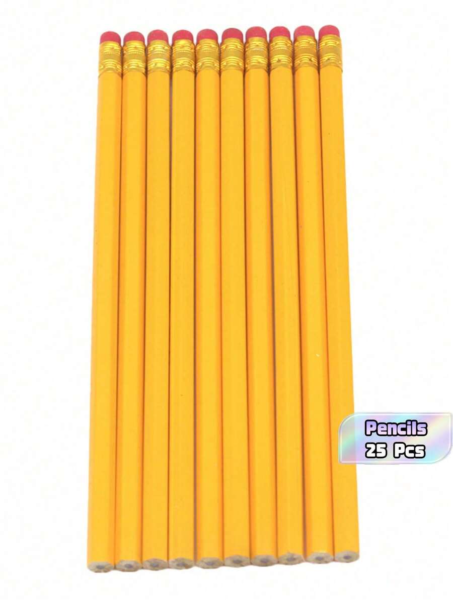 25/50/100 pièces Crayons en bois de couleur aléatoire avec gomme, crayons HB, pour l'écriture des étudiants, les fournitures de bureau et de dessin, sommets de gomme de couleur aléatoire, fournitures scolaires, saison de la rentrée scolaire - Plusieurs styles - Voir 1