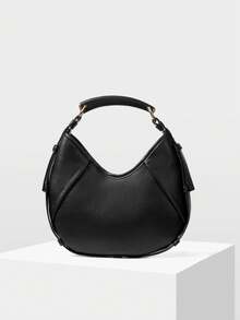MOTF WOMEN'S FASHION BLACK HANDBAG, EXQUISITE STYLING PORTABLE, MINIMALIST AND VERSATILE SOFT CRESCENT BAG, FOR DAILY, COMMUTING, SHOPPING - Black - View 3