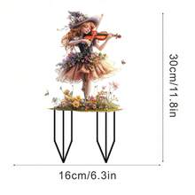 1 Buah Set Papan Berdiri Akrilik 2D 30 cm Motif Penyihir Biola Bunga untuk Dekorasi Taman Halloween Rumah Pesta Festival Musim Gugur Dekorasi Seram - Beraneka warna - View 11