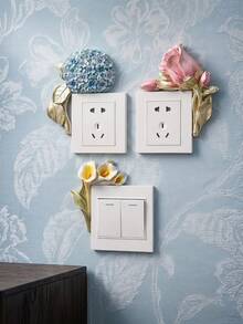 Cirelle 1Pc Resin Floral Light Switch Plate Cover, 3D Embossed Hand‑Painted Flower Socket Wall Sticker, Decorative Anti‑Dirt Switch Frame Border For Wall Outlet, Hydrangea Rose Calla Lily Ornament, Wall Decoration For Room Vanity Entryway Home Decor - multicolor - View 1