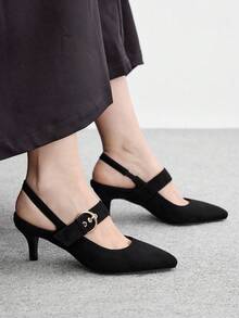 CUCCOO BIZCHIC Pointed Women's Shoes, Buckle Stiletto, Elegant Elegant Commuting Versatile Retro Fashion Solid Color Pointed Women's Shoes Fall Shoes - Black - View 5