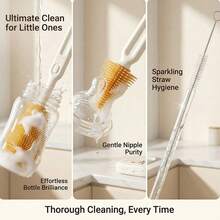 Portable Baby Bottle Brush Set Incude Bottle Brush, Nipple Brush Straw Brush, Drain Rack And Storage Box For Travel Or Trip - Beige - View 4