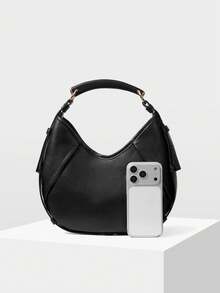 MOTF WOMEN'S FASHION BLACK HANDBAG, EXQUISITE STYLING PORTABLE, MINIMALIST AND VERSATILE SOFT CRESCENT BAG, FOR DAILY, COMMUTING, SHOPPING - Black - View 6
