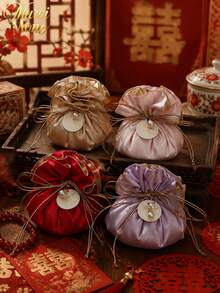 Muroi Mono This Stylish Ruffled Drawstring Pouch Is An Ideal Favor Bag For Showers And Parties. Made Of Soft Fabric With Delicate Ruffled Gathers, It Boasts Charming Ins‑Style Romantic Vibes. Great For Holding Small Gifts For Guests. - Banquet color - View 4