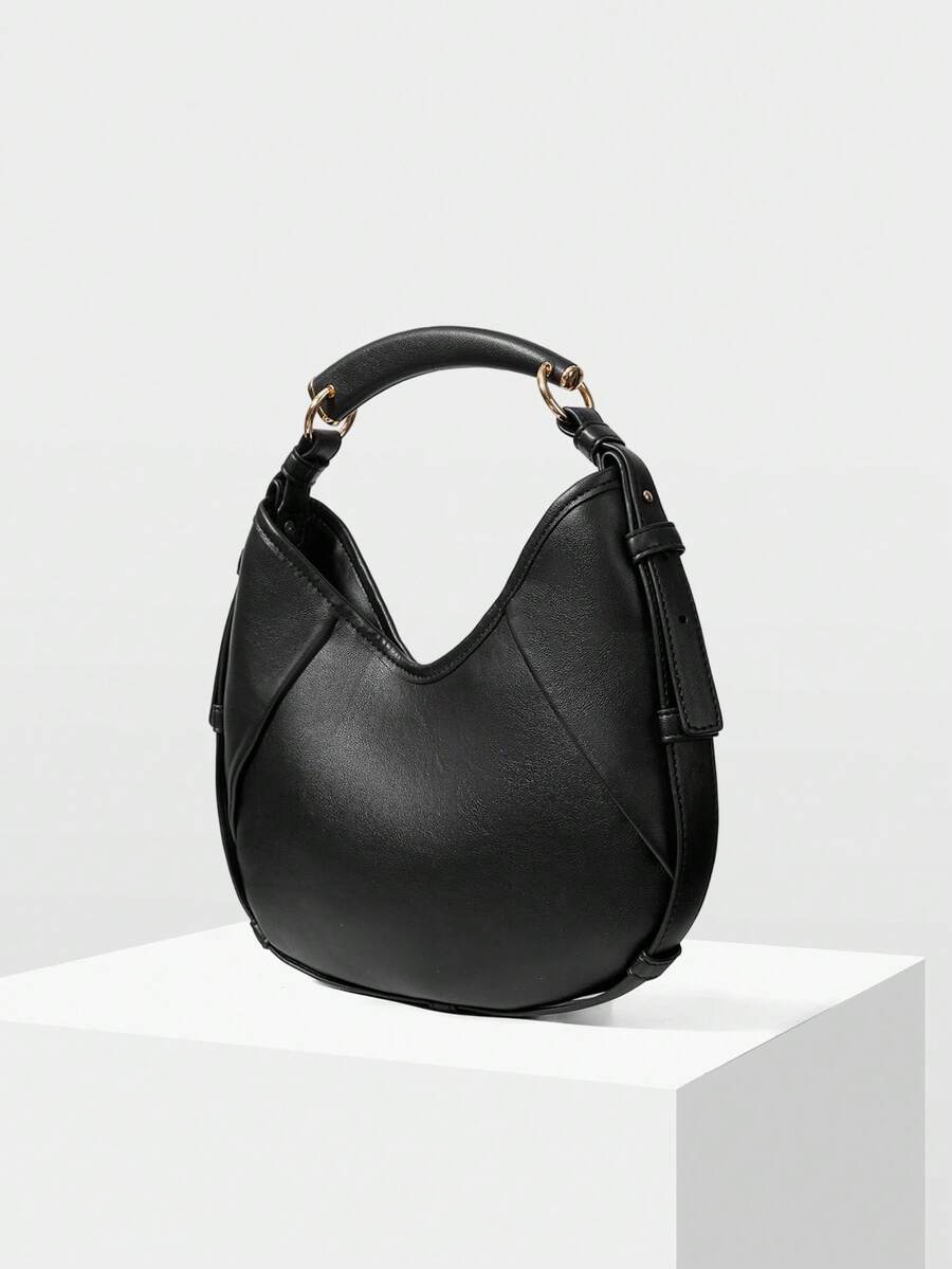 MOTF WOMEN'S FASHION BLACK HANDBAG, EXQUISITE STYLING PORTABLE, MINIMALIST AND VERSATILE SOFT CRESCENT BAG, FOR DAILY, COMMUTING, SHOPPING - Black - View 2