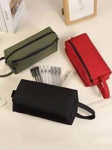 1/2PCS Canvas Pencil Case With Handle, Large Capacity Pen Pouch Bag With Zipper, Portable Stationery Organizer For School Office College Students, Multi-Color Available - multicolor - View 2