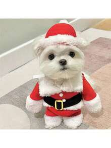 PETSIN 1set Santa Claus Costume, Santa Hat, Cat Winter Clothes, Dog Standing On Two Feet Clothes, Christmas Decorations - Red and White - View 3