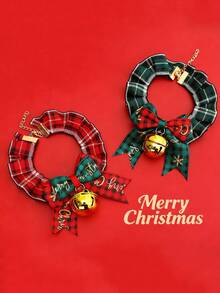 PETSIN 1PC Christmas Cartoon Pet Collar, Red Lace Bowknot Bib Necklace With Bell, Festive Decor Accessory For Cats & Dogs - Multicolor - View 5