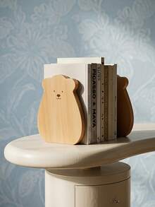 Cirelle 2pcs Cartoon Bear Shaped Walnut Book Ends, Anti-Slip Stable Base Book Stopper, Heavy Duty Book Support Holder For Books Magazines, Minimalist Tabletop Storage Decor For Bedroom Study Library, Lovely Present For Students Book Lovers - Multicolor - View 3