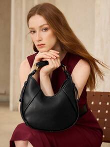 MOTF WOMEN'S FASHION BLACK HANDBAG, EXQUISITE STYLING PORTABLE, MINIMALIST AND VERSATILE SOFT CRESCENT BAG, FOR DAILY, COMMUTING, SHOPPING - Black - View 7