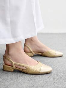 CUCCOO BIZCHIC 女款金色撞色針織後背帶淺口單底方跟平底復古日常通勤鞋 - 金色 - 查看 1