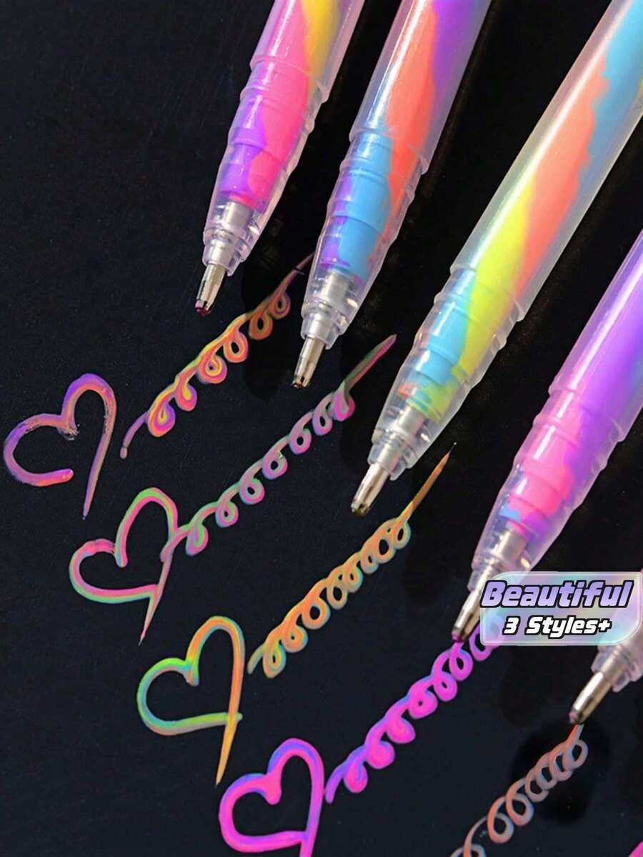 12pcs/18pcs/24pcs Colorful Spiral Neutral Pens, Random Color Styles, Dreamy Graffiti Rainbow Pens, Multi-Color In One Stroke, Student-Specific Colorful Greeting Card Pens - multicolor - View 1