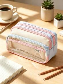 1 Large Capacity Pencil Case, Multifunctional Color Blocking Design, Suitable For Aesthetic Desktop Accessories Used By Students During The Back To School Season - multicolor - View 2