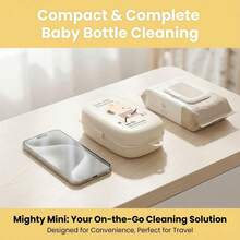 Portable Baby Bottle Brush Set Incude Bottle Brush, Nipple Brush Straw Brush, Drain Rack And Storage Box For Travel Or Trip - Beige - View 6