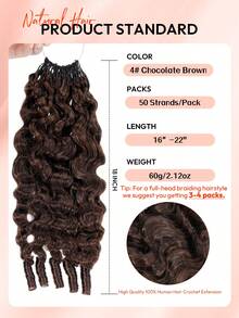 Boho Braids Brumese Curly 60g 50股女性用人髮鉤編髮 14-22英吋 100% Remy人髮 預分束隱形奇蹟結羽毛鉤編髮 波希米亞接髮 巧克力棕 4# - S4 - 查看 6