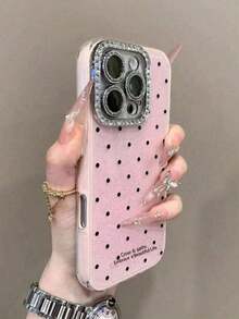 1PC Cute Pink Polka Dot Fashion Phone Cases 1pc Cute INS Style Polka Dot Rhinestone Camera Flash Phone Case Compatible With IPhone 17 Pro 16 Plus 12 15 11 Pro Max 13 14 Plus 17 Pro Max 16 Pro Max 16 Pro Shock-Absorbing 2-In-1 Phone Case Suitable For Family Friends And Couples Spring Gift Birthday Party - Baby Pink - View 2