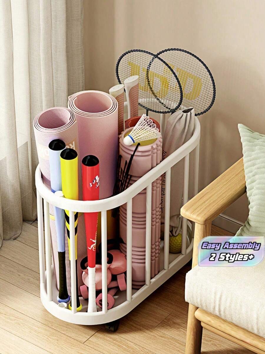Wheeled Rolling Storage Organizer Basket, Open Grid Space-Saving Storage Box, Durable Easy-Clean Plastic Structure, Black & White Optional, For Yoga Mat Fitness Gear, Bathroom Laundry, Home & Office Storage - Multicolor - View 1