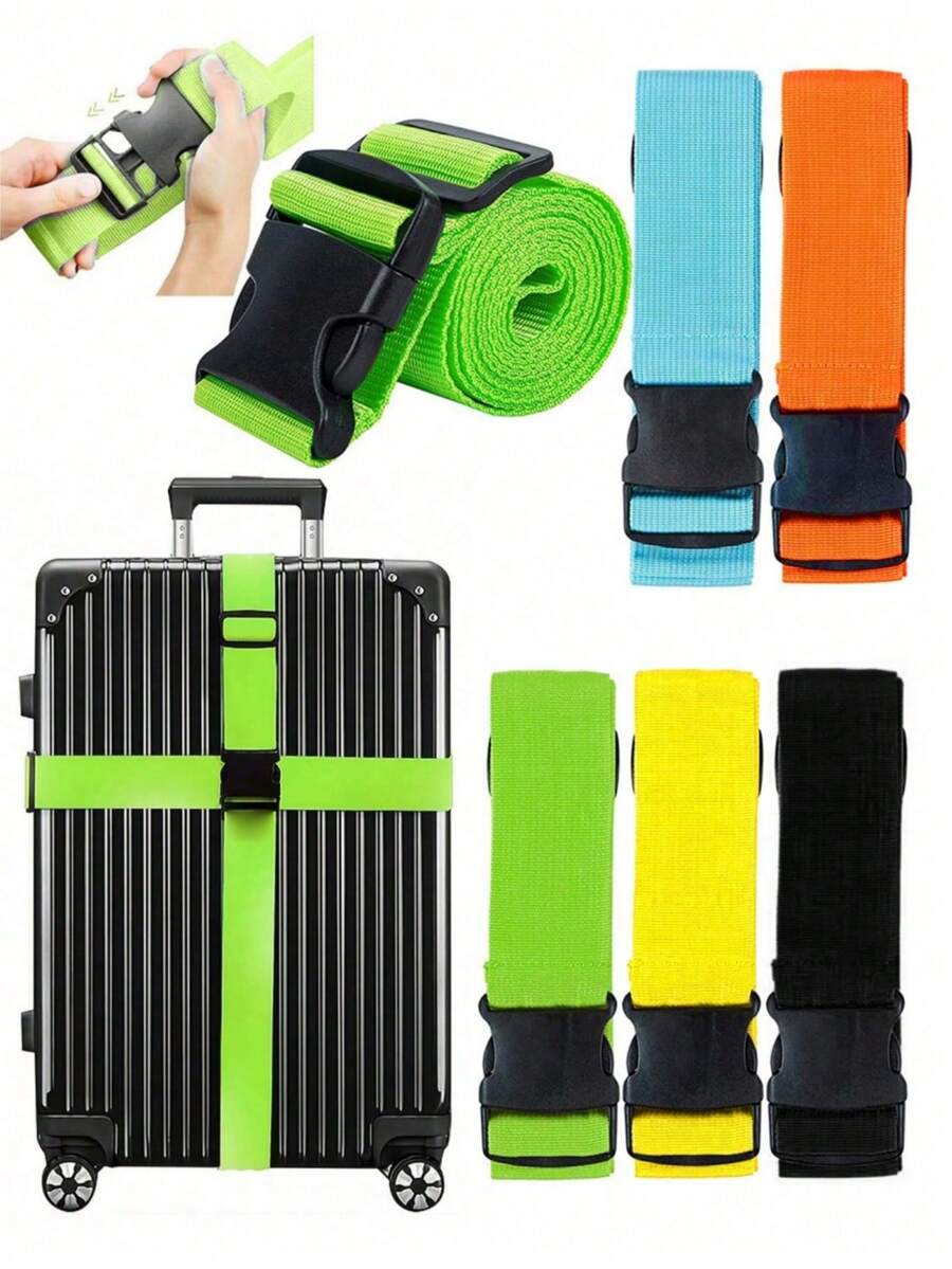 Found Favorite 1pc, 2pcs, 4pcs Luggage Straps, Suitcase Binding Straps, Heavy-Duty Cross Packing Straps For Travel Suitcases - Multicolor - View 1