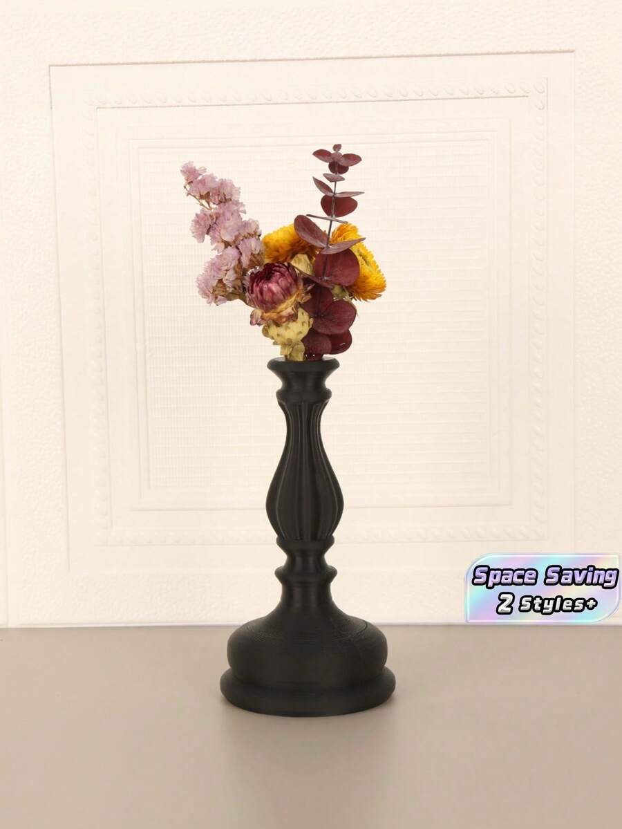 1PC Standard Size Vintage Ornate Candle Holder Vase With Dual Function For Flower Display And Candle Placement Elegant Decorative Centerpiece Tabletop Ornament For Living Room Home Office Desktop Essential - A - View 1