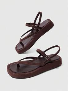 HighSole Women's Shoes Are Simple And Comfortable To Wear, Open-Toe Design, Low-Heeled Casual Style, Suede Leather, Brown Platform Sandals, Suitable For Travel And Vacation, Daily Wear Summer - Chocolate Brown - View 11