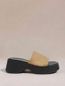 HighSole 女士拼色休闲百搭时尚软木坡跟拖鞋，适合夏季穿着 - 駝色 - 查看 2